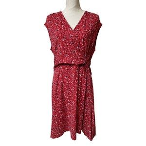 Lands' End Sleeveless V-Neck Patriotic Dress Red White Blue Star Pattern Size XL